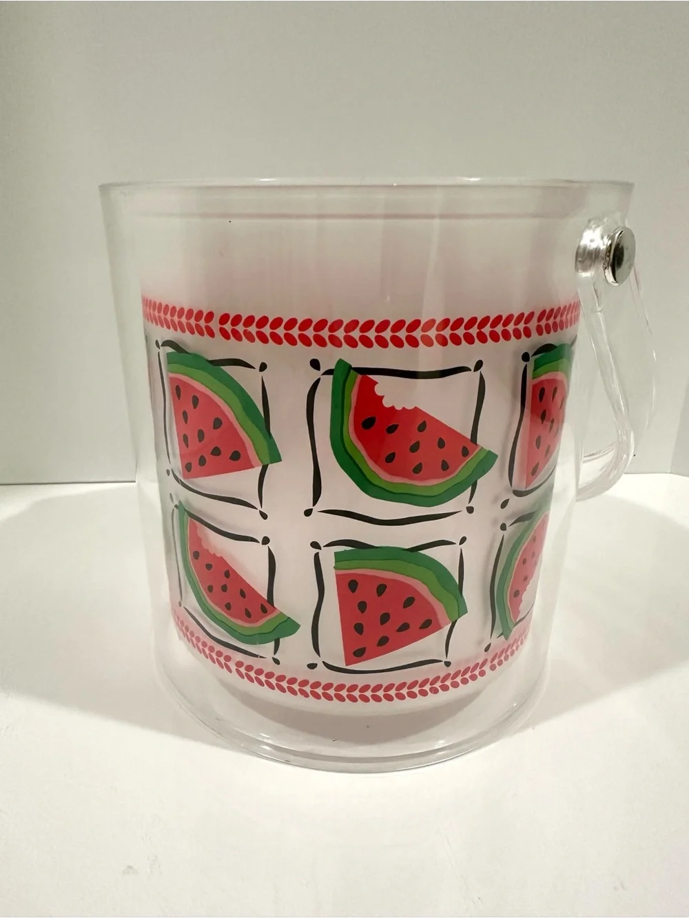 Vintage Clear Ice Bucket Barware 1989 Watermelon Summer Party 7” Acrylic Read!
